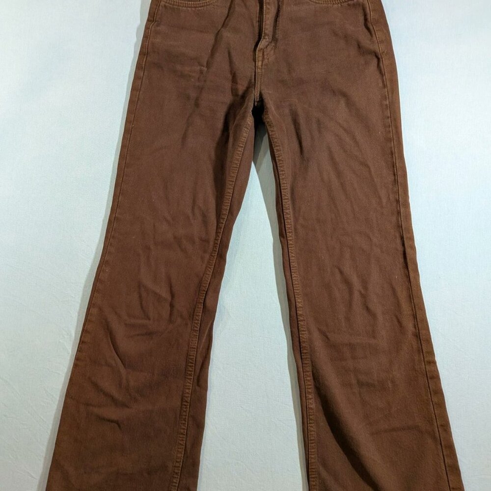 Zara Women's Bootcut Brown Jeans Size 26/27" High Rise Buttonfly Cowgirl Rodeo